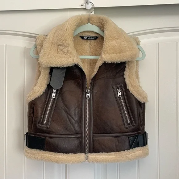 Fur Gilet Zara Leather Gilet NWT ZARA Womens Double Faced Faux Fur
